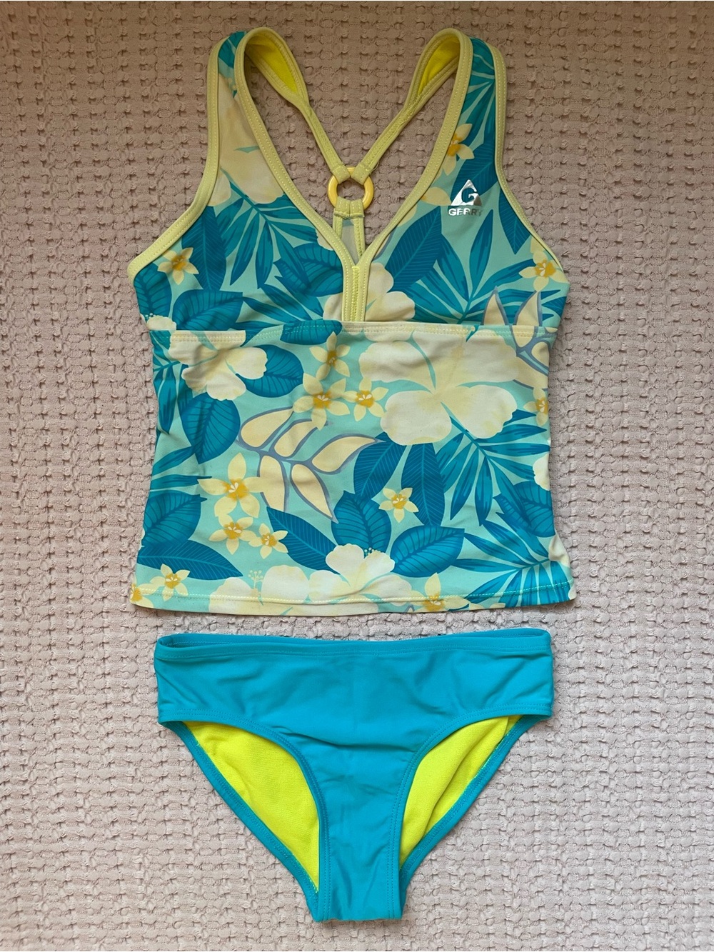 Gerry Girls Tropical Tankini Swimsuit Set Size 7/8 Blue Floral